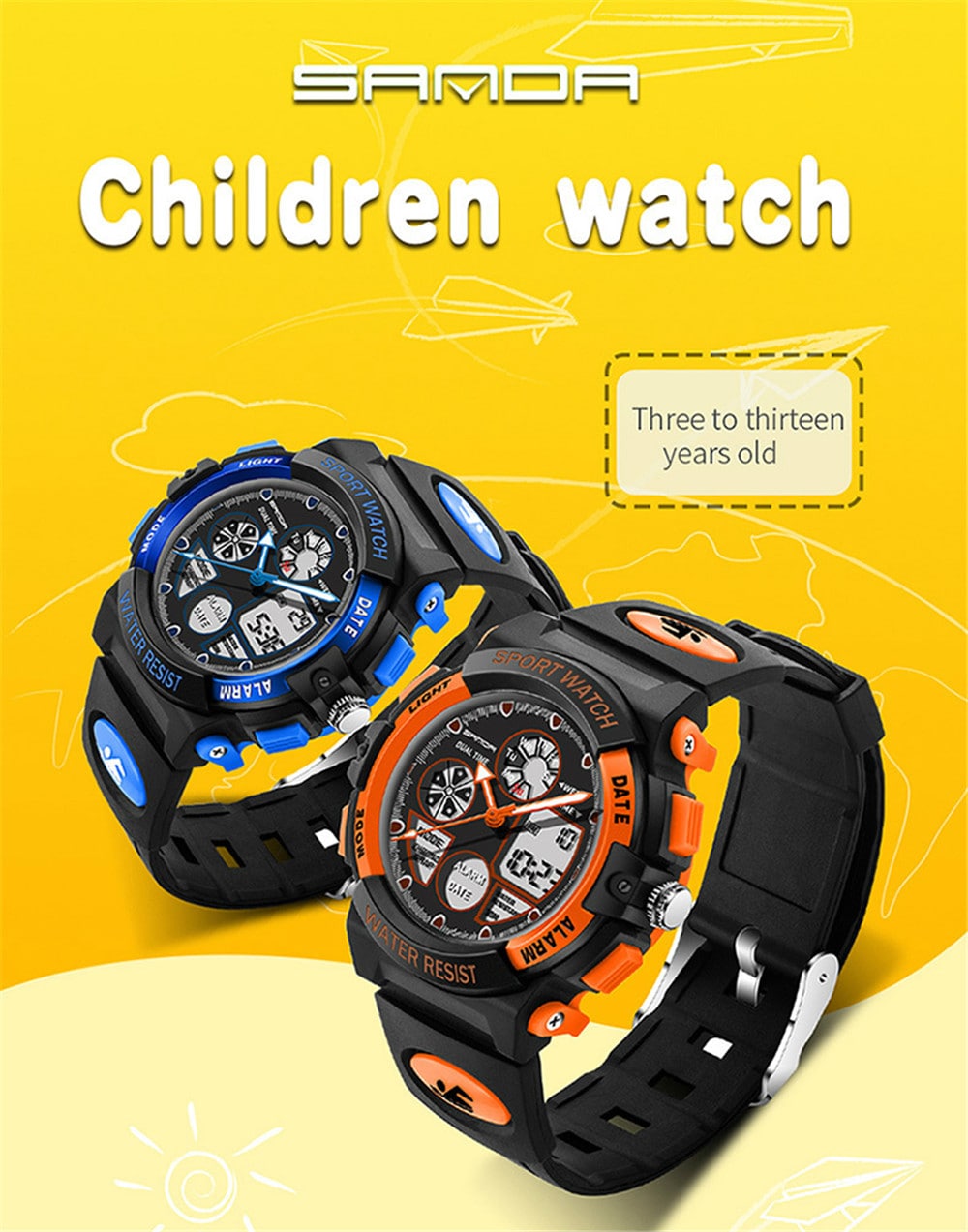 SANDA Dual Display Children Colorful Alarm Luminous Calendar Watch- Red SANDA Dual Display Children Colorful Alarm Luminous Calendar Watch- Red
