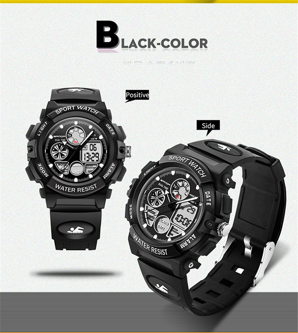 SANDA Dual Display Children Colorful Alarm Luminous Calendar Watch- Red SANDA Dual Display Children Colorful Alarm Luminous Calendar Watch- Red