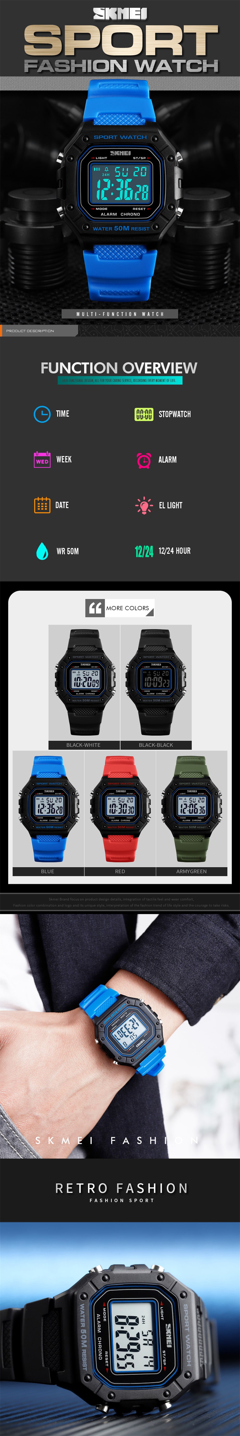 SKMEI Men's Fashion Multifunctional Outdoor Sports Electronic Watch- Black SKMEI Men's Fashion Multifunctional Outdoor Sports Electronic Watch- Black