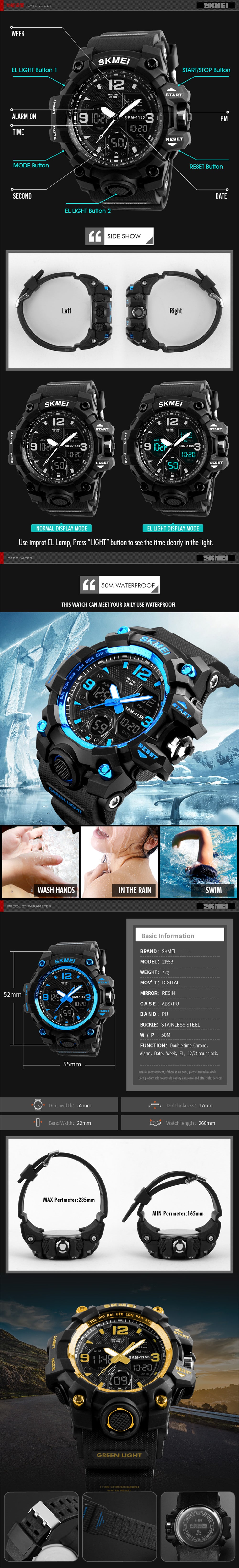 SKMEI Fashion Men LED Digital Multi-function Sports Watch- Gold SKMEI Fashion Men LED Digital Multi-function Sports Watch- Gold