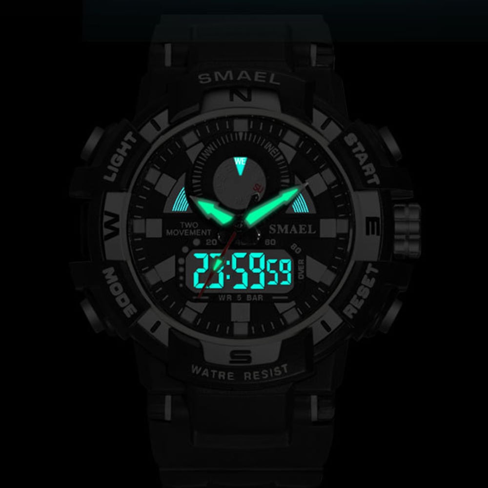 Smael Men'S Fashion Creative Large Dial Noctilucent Analog-Digital Sport Watch- White Smael Men'S Fashion Creative Large Dial Noctilucent Analog-Digital Sport Watch- White