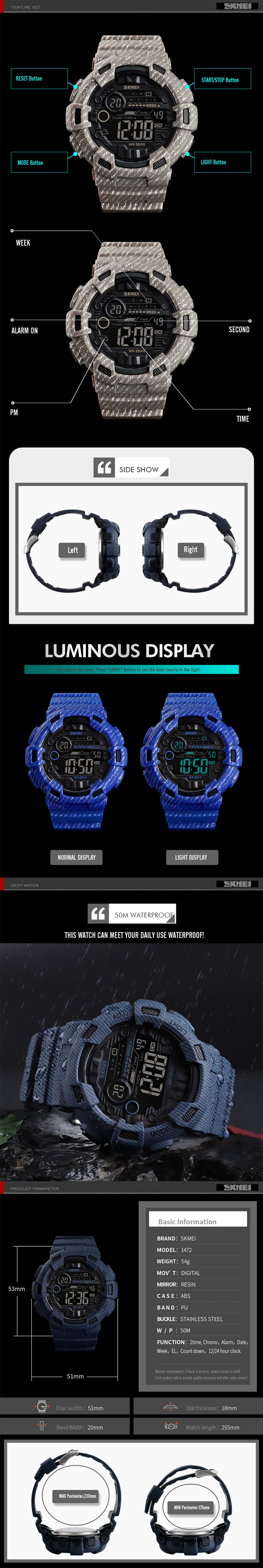 SKMEI Fashion Large Dial Men Electronic Sports Watch- Blue SKMEI Fashion Large Dial Men Electronic Sports Watch- Blue