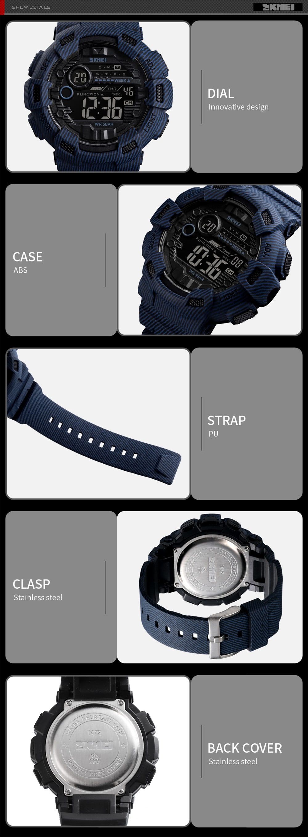 SKMEI Fashion Large Dial Men Electronic Sports Watch- Blue SKMEI Fashion Large Dial Men Electronic Sports Watch- Blue