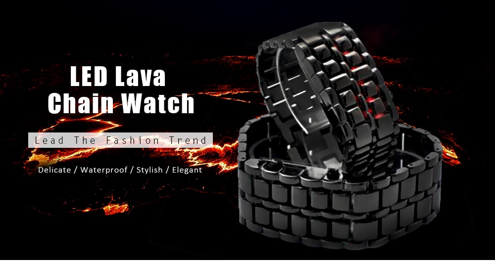 Stylish LED Lava Chain Bracelet Retro Electronic Watch- Black RED LIGHT Stylish LED Lava Chain Bracelet Retro Electronic Watch- Black RED LIGHT