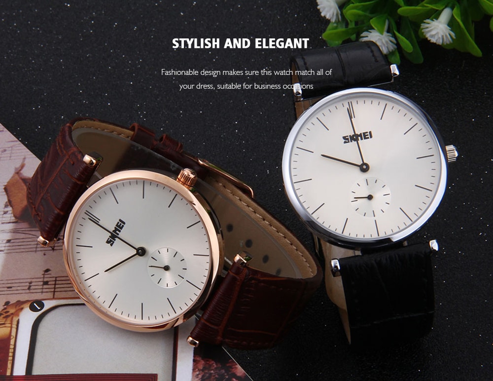 SKMEI 1175 Unisex Quartz Watch Genuine Leather Band Sub-dial 3ATM Water Resistance Wristwatch- Silver and Black SKMEI 1175 Unisex Quartz Watch Genuine Leather Band Sub-dial 3ATM Water Resistance Wristwatch- Silver and Black