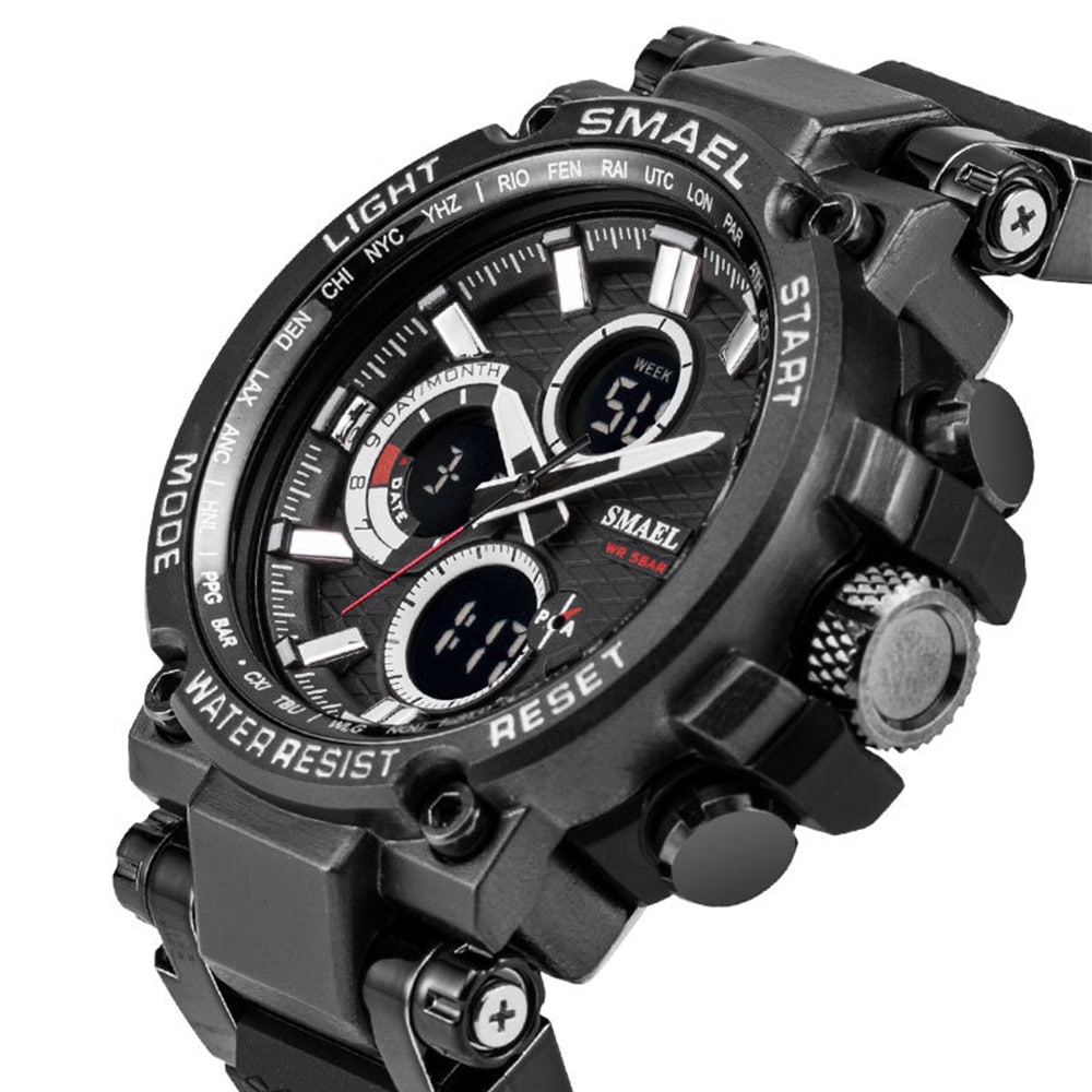 Smael Men'S Fashion Creative Large Dial Analog-Digital Sport Watch- Cherry Red Smael Men'S Fashion Creative Large Dial Analog-Digital Sport Watch- Cherry Red