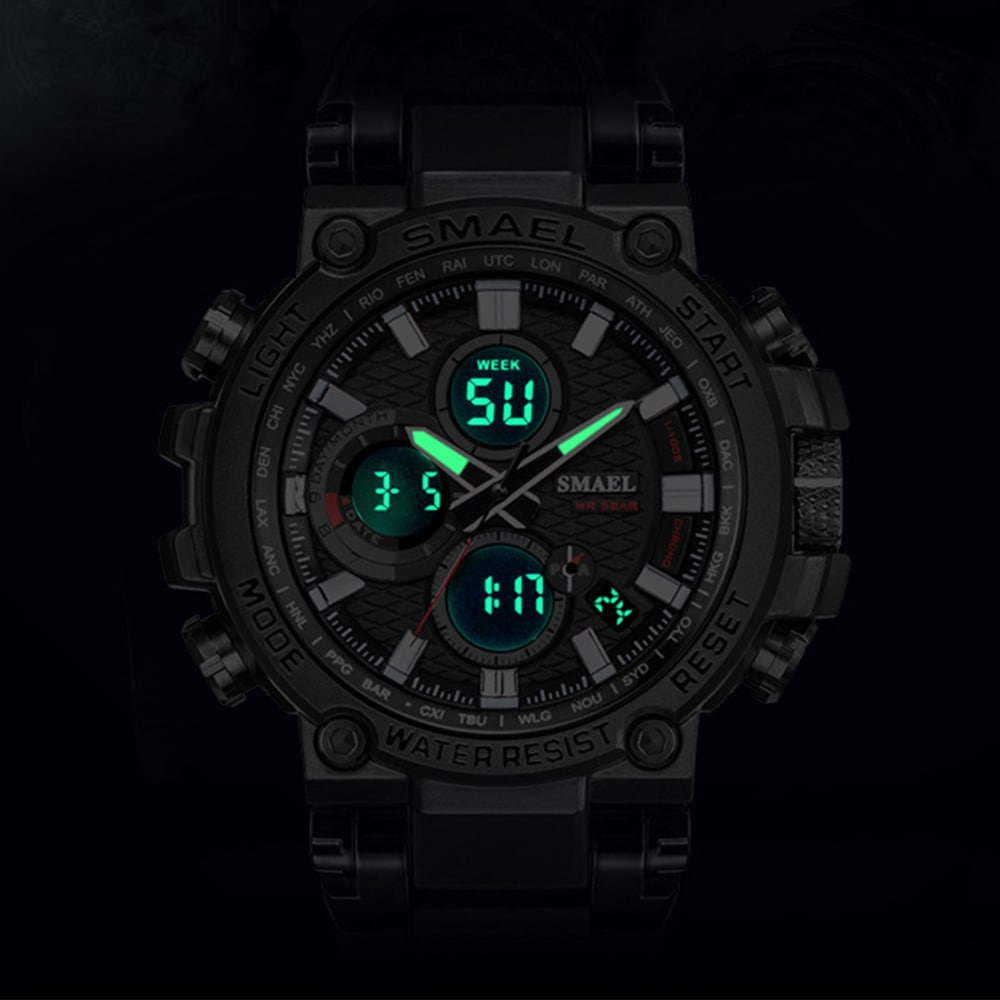 Smael Men'S Fashion Creative Large Dial Analog-Digital Sport Watch- Cherry Red Smael Men'S Fashion Creative Large Dial Analog-Digital Sport Watch- Cherry Red