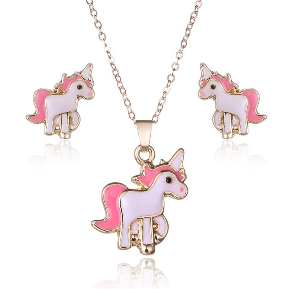 Pink Unicorn Necklace Earrings- Pink Pink Unicorn Necklace Earrings- Pink