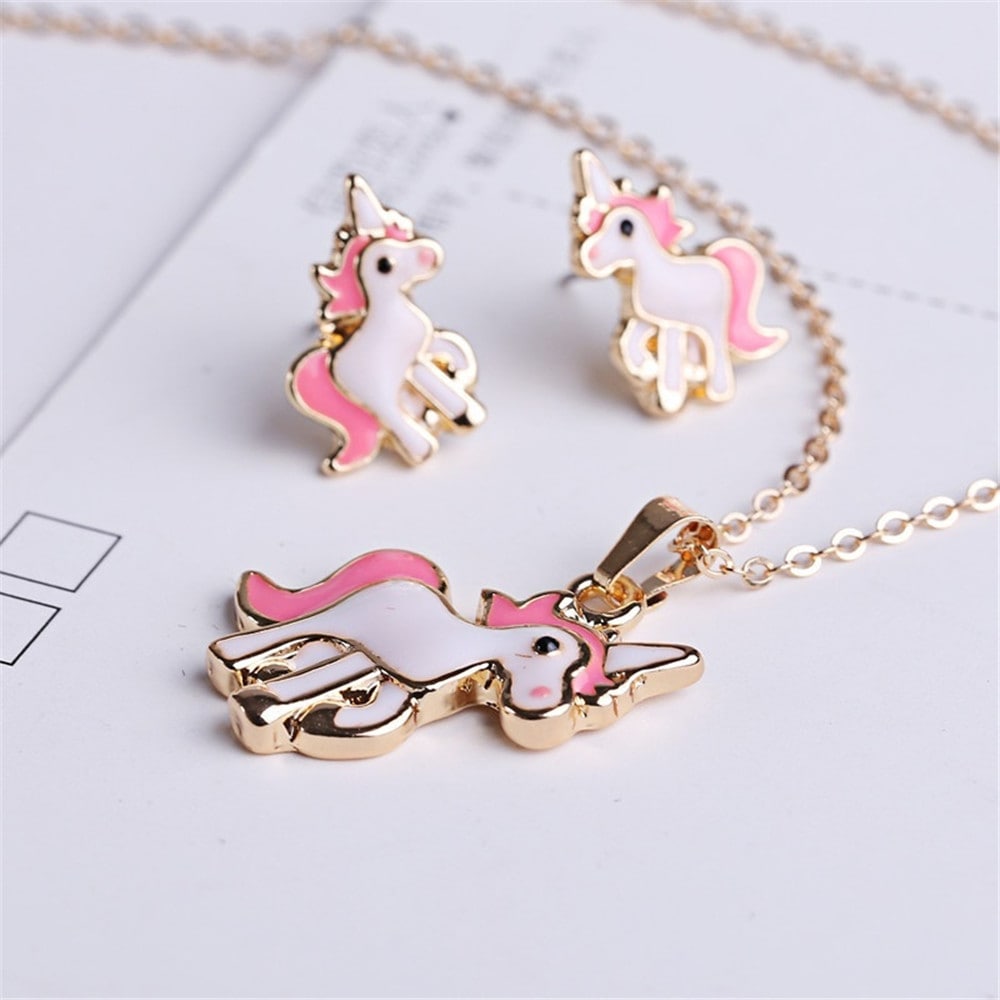 Pink Unicorn Necklace Earrings- Pink Pink Unicorn Necklace Earrings- Pink