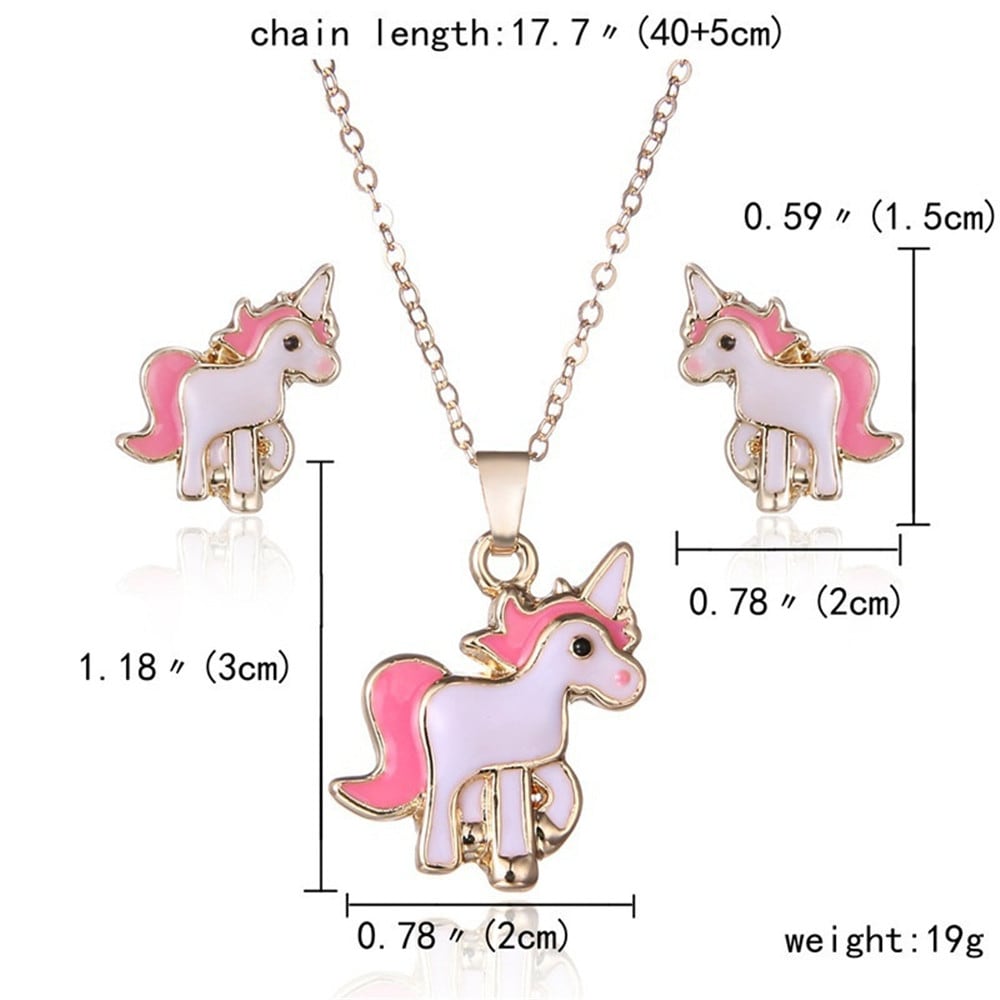 Pink Unicorn Necklace Earrings- Pink Pink Unicorn Necklace Earrings- Pink
