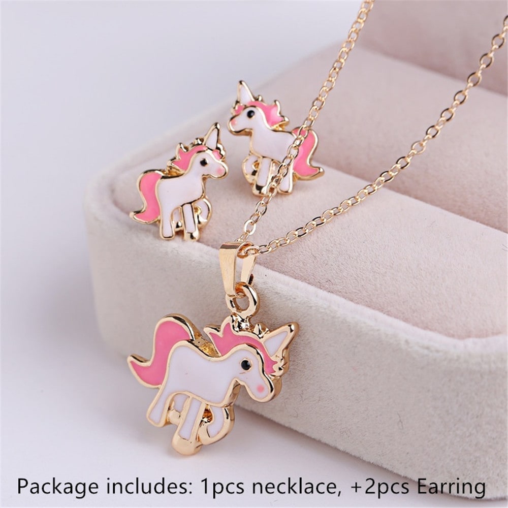 Pink Unicorn Necklace Earrings- Pink Pink Unicorn Necklace Earrings- Pink