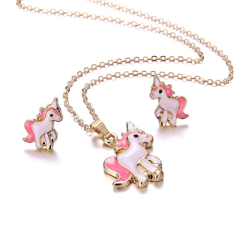 Pink Unicorn Necklace Earrings- Pink Pink Unicorn Necklace Earrings- Pink
