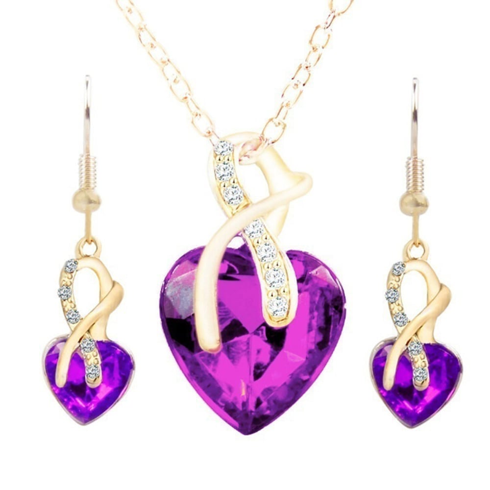 wedding jewelry Gold Plated Jewelry Sets For Women Crystal Heart Necklace Earrings Jewellery Wedding Accessories- White wedding jewelry Gold Plated Jewelry Sets For Women Crystal Heart Necklace Earrings Jewellery Wedding Accessories- White
