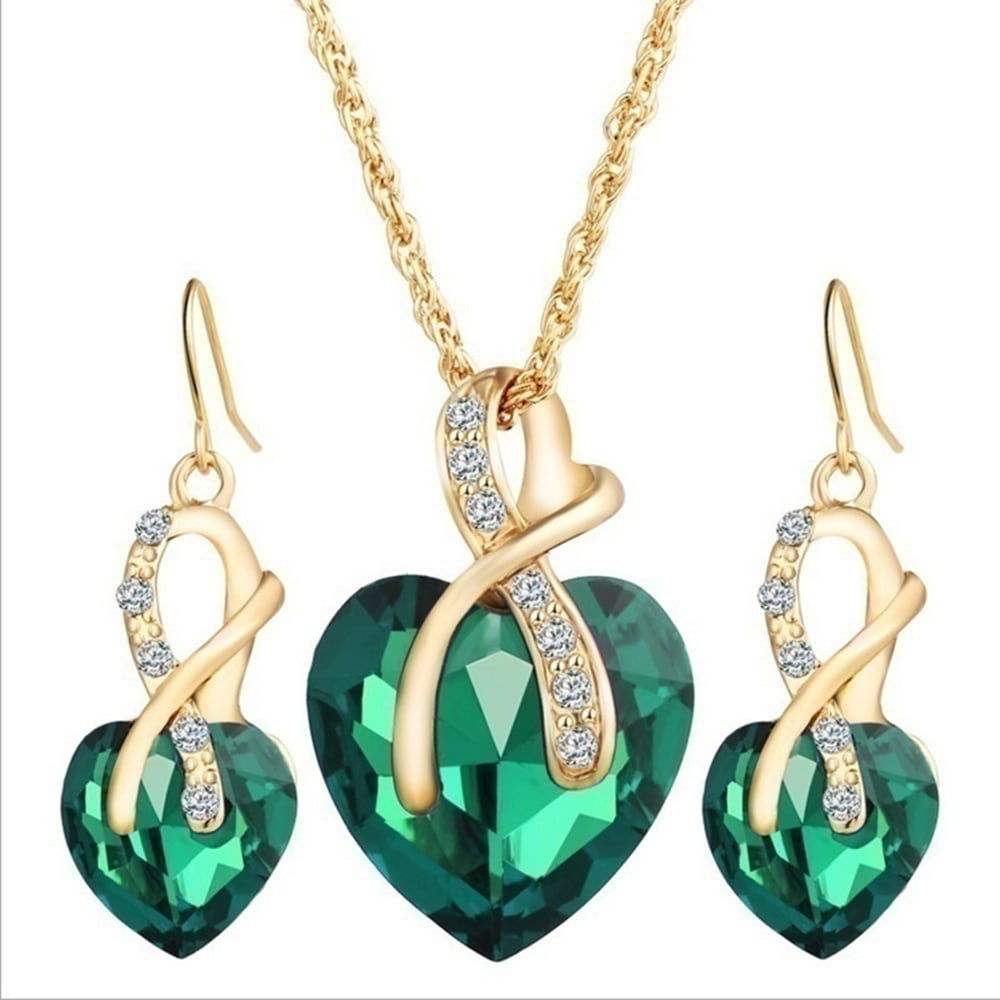 wedding jewelry Gold Plated Jewelry Sets For Women Crystal Heart Necklace Earrings Jewellery Wedding Accessories- White wedding jewelry Gold Plated Jewelry Sets For Women Crystal Heart Necklace Earrings Jewellery Wedding Accessories- White