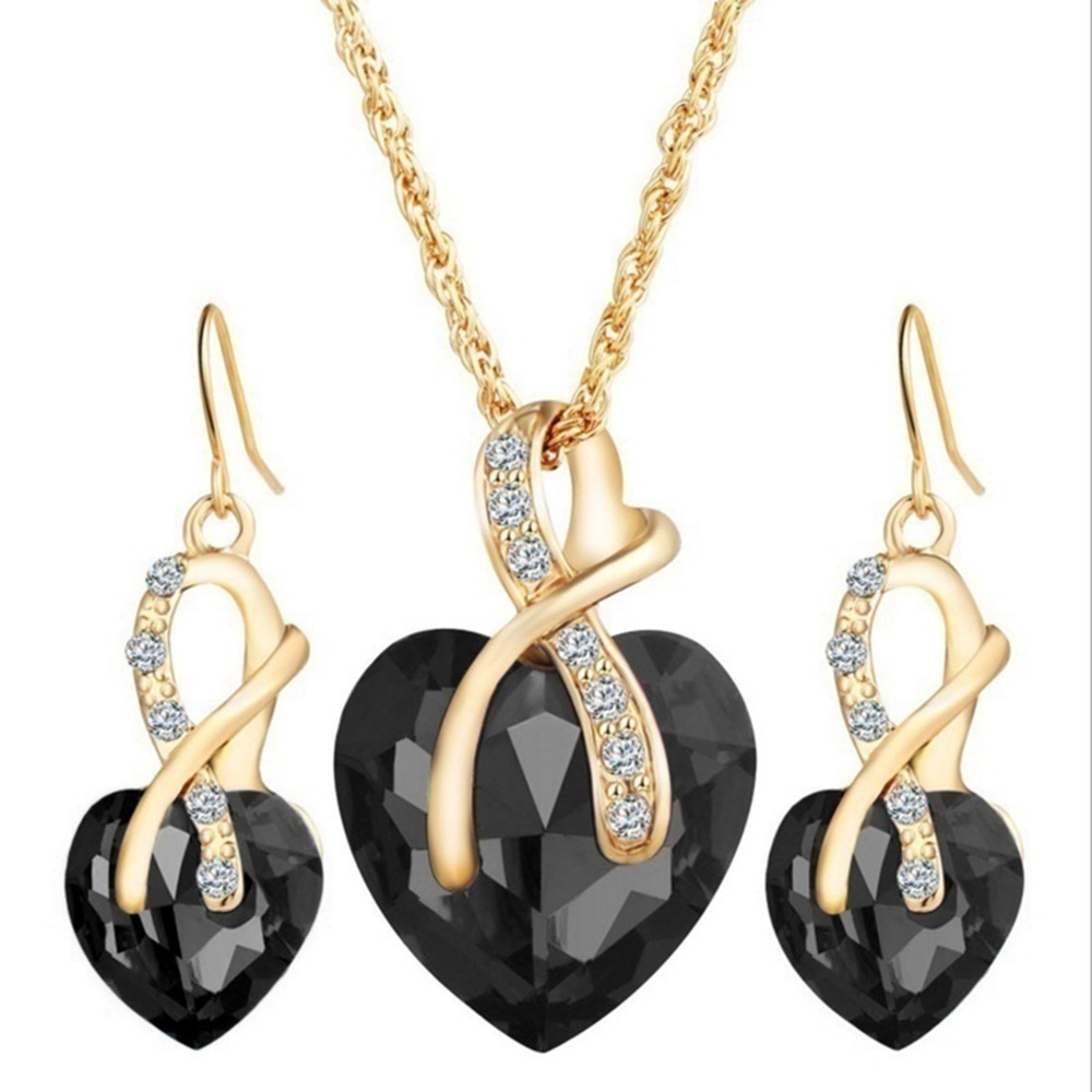 wedding jewelry Gold Plated Jewelry Sets For Women Crystal Heart Necklace Earrings Jewellery Wedding Accessories- White wedding jewelry Gold Plated Jewelry Sets For Women Crystal Heart Necklace Earrings Jewellery Wedding Accessories- White