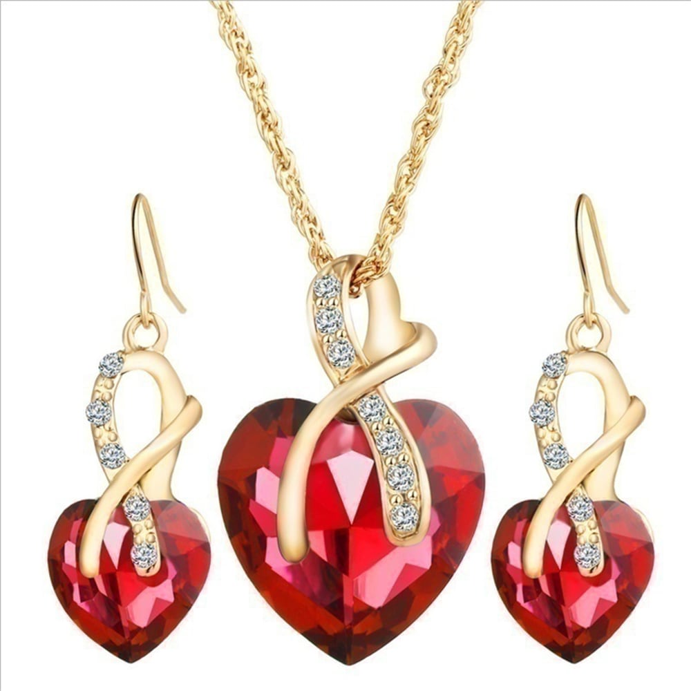 wedding jewelry Gold Plated Jewelry Sets For Women Crystal Heart Necklace Earrings Jewellery Wedding Accessories- White wedding jewelry Gold Plated Jewelry Sets For Women Crystal Heart Necklace Earrings Jewellery Wedding Accessories- White