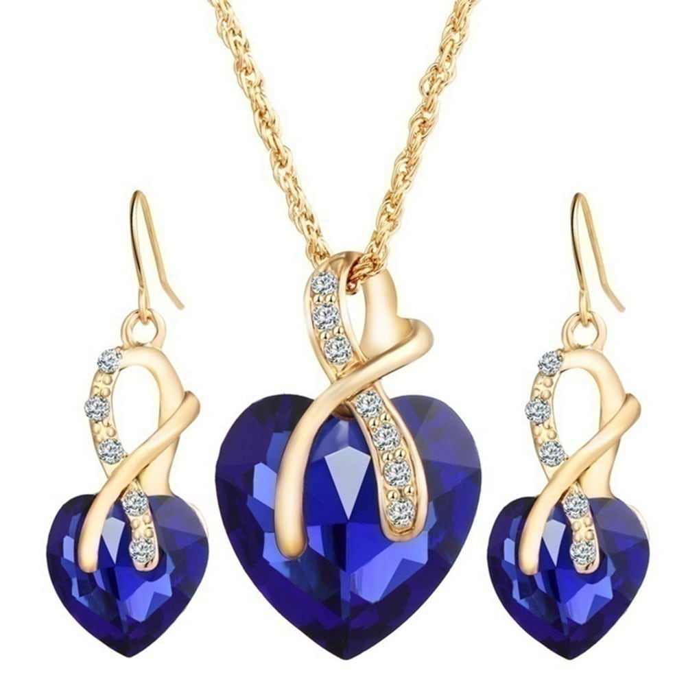 wedding jewelry Gold Plated Jewelry Sets For Women Crystal Heart Necklace Earrings Jewellery Wedding Accessories- White wedding jewelry Gold Plated Jewelry Sets For Women Crystal Heart Necklace Earrings Jewellery Wedding Accessories- White