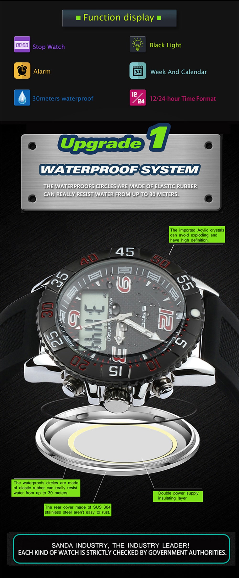 SANDA Sport Watch Men Military Waterproof Luxury Electronic Led Digital Watches- Multi-B SANDA Sport Watch Men Military Waterproof Luxury Electronic Led Digital Watches- Multi-B