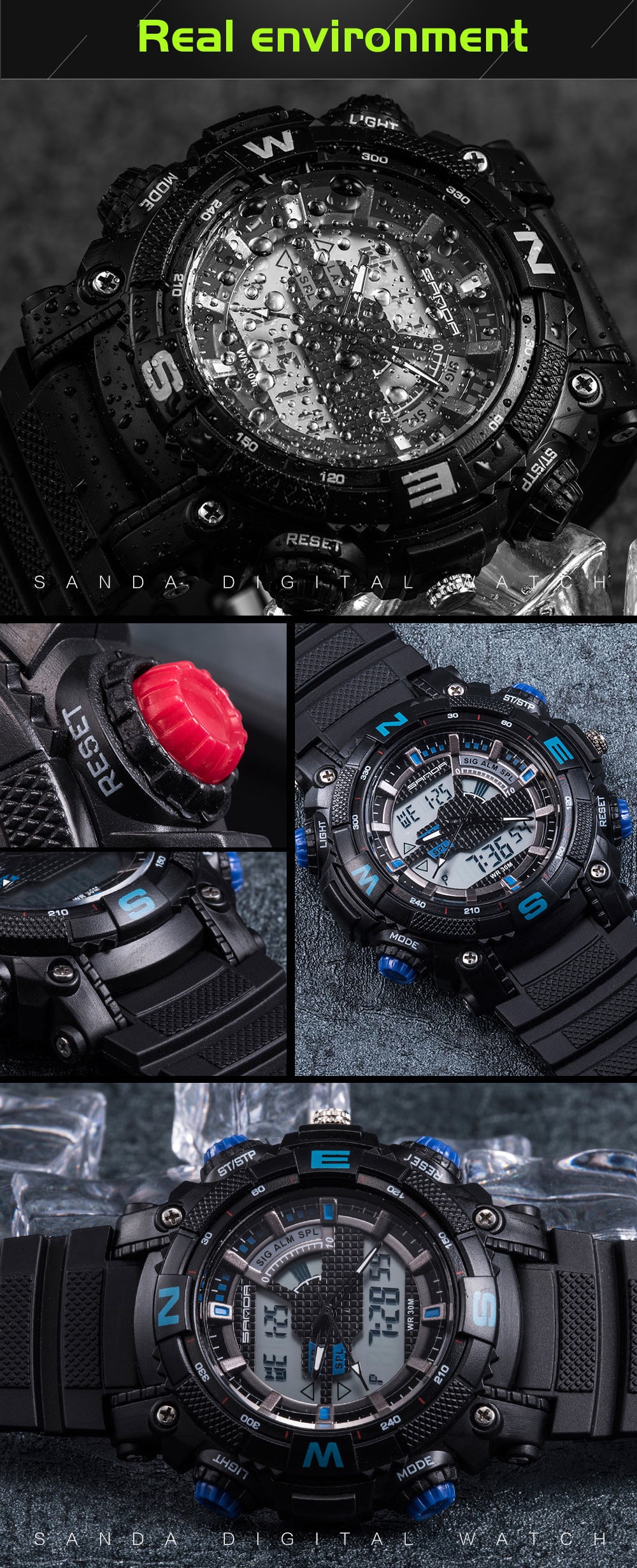 Sanda Fashion Men Dual Display Swimming Diving Sport Watch- Red Sanda Fashion Men Dual Display Swimming Diving Sport Watch- Red