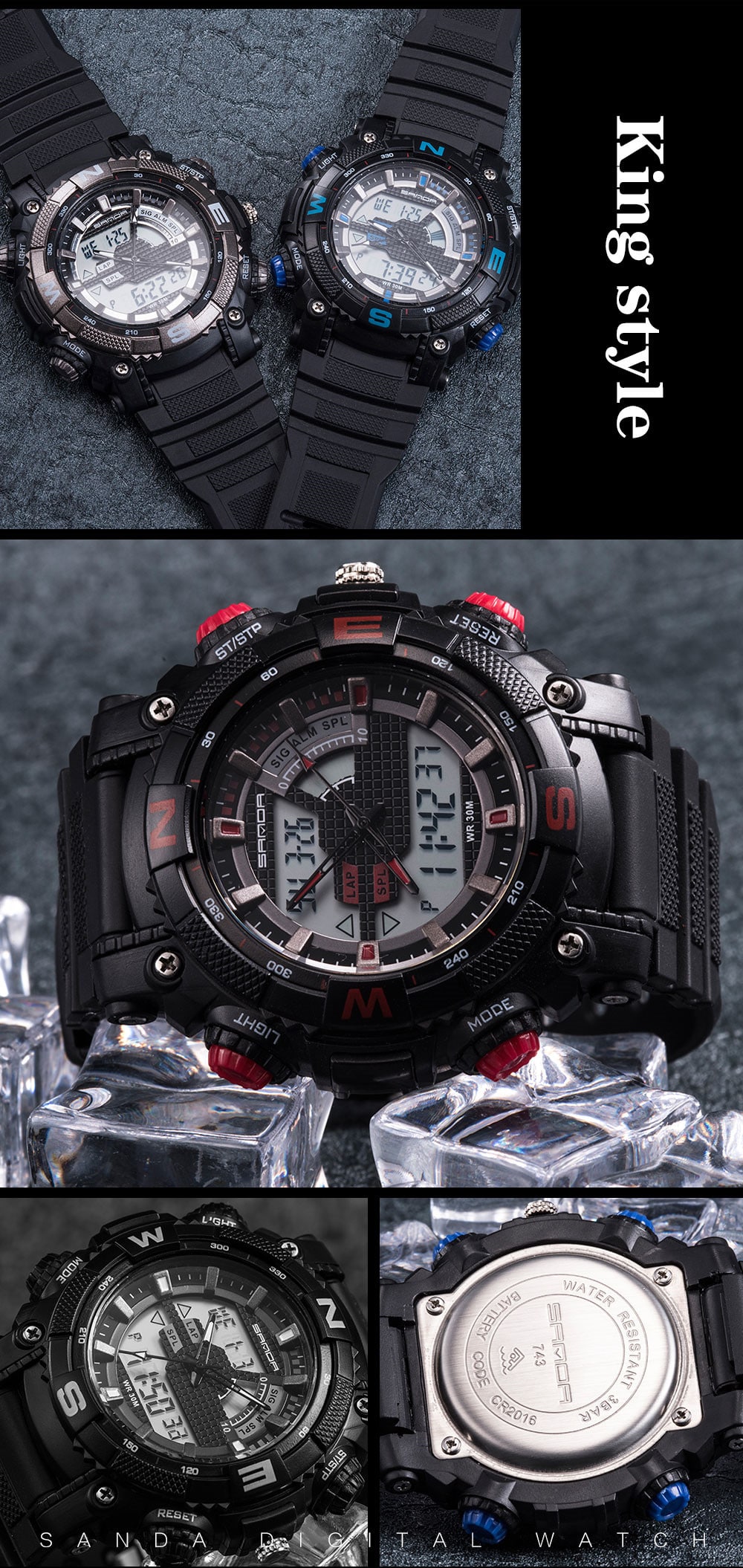 Sanda Fashion Men Dual Display Swimming Diving Sport Watch- Red Sanda Fashion Men Dual Display Swimming Diving Sport Watch- Red