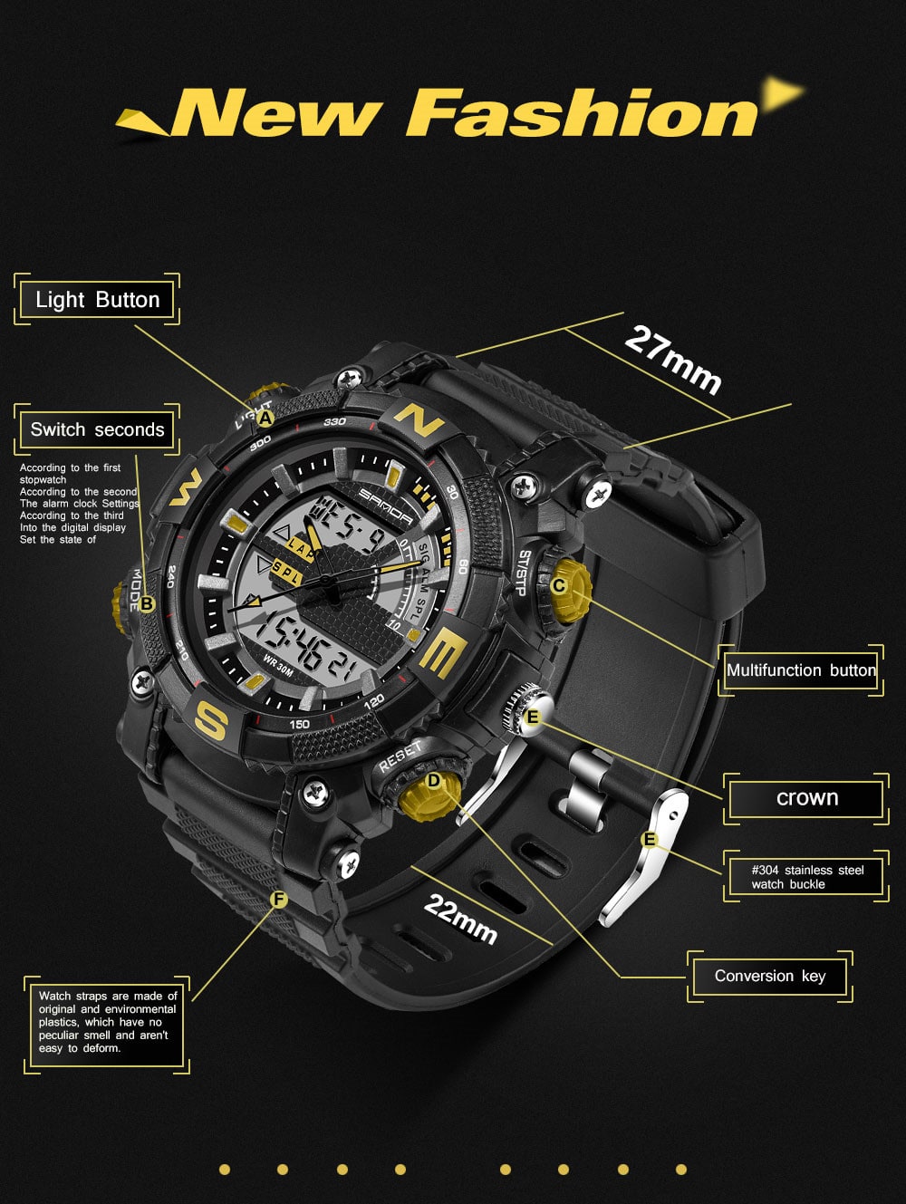 Sanda Fashion Men Dual Display Swimming Diving Sport Watch- Red Sanda Fashion Men Dual Display Swimming Diving Sport Watch- Red