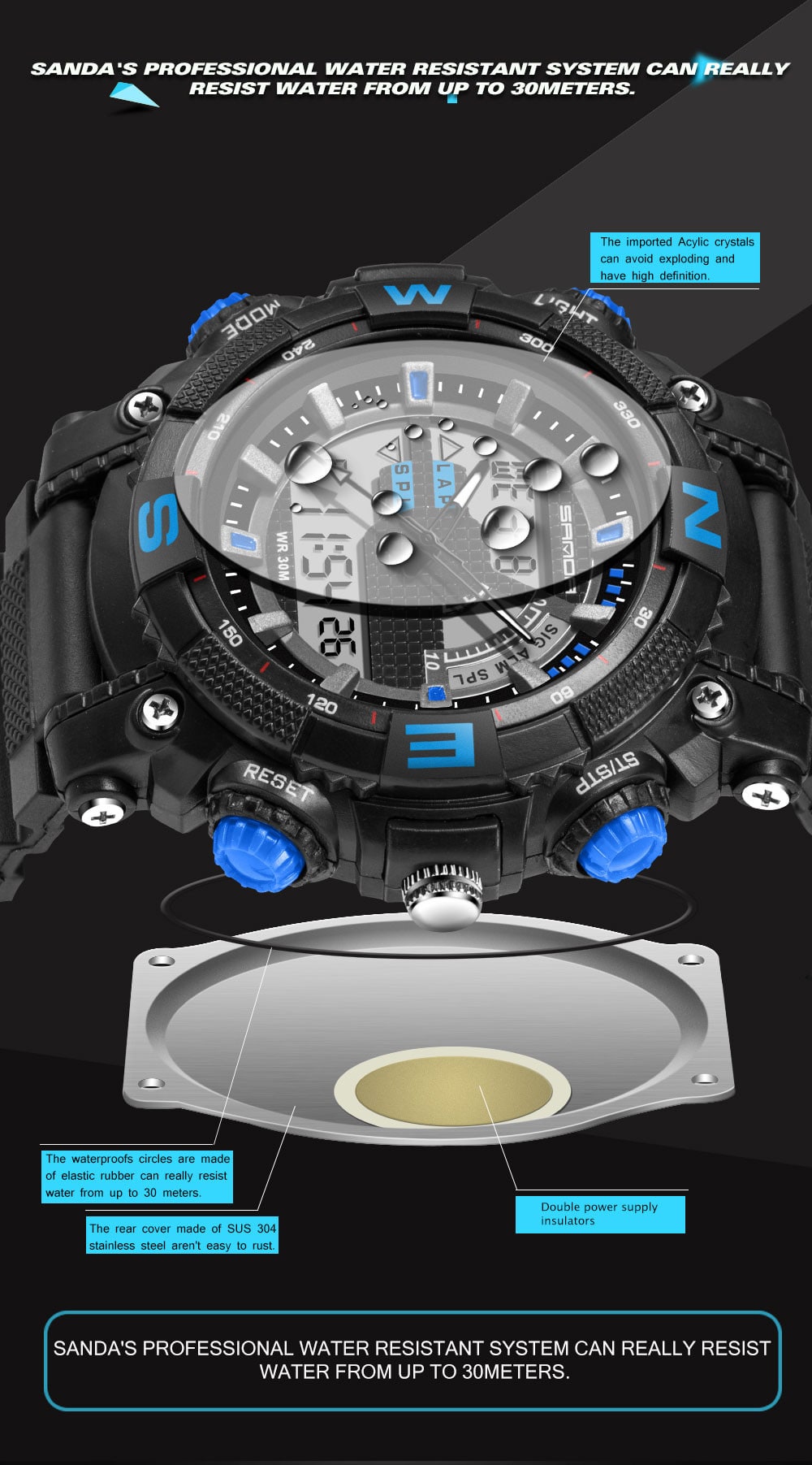 Sanda Fashion Men Dual Display Swimming Diving Sport Watch- Red Sanda Fashion Men Dual Display Swimming Diving Sport Watch- Red