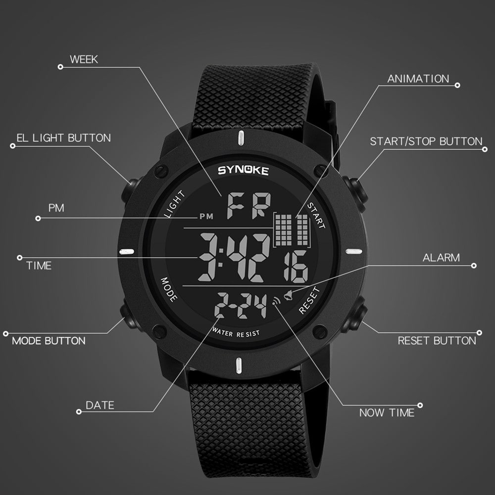 SYNOKE Multi-Functional Waterproof Outdoor Digital Watches- Black SYNOKE Multi-Functional Waterproof Outdoor Digital Watches- Black