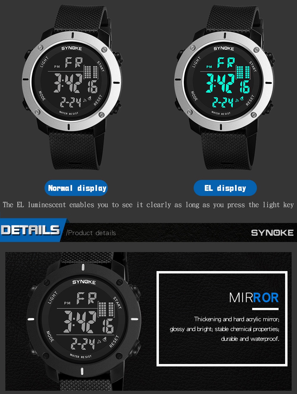 SYNOKE Multi-Functional Waterproof Outdoor Digital Watches- Black SYNOKE Multi-Functional Waterproof Outdoor Digital Watches- Black