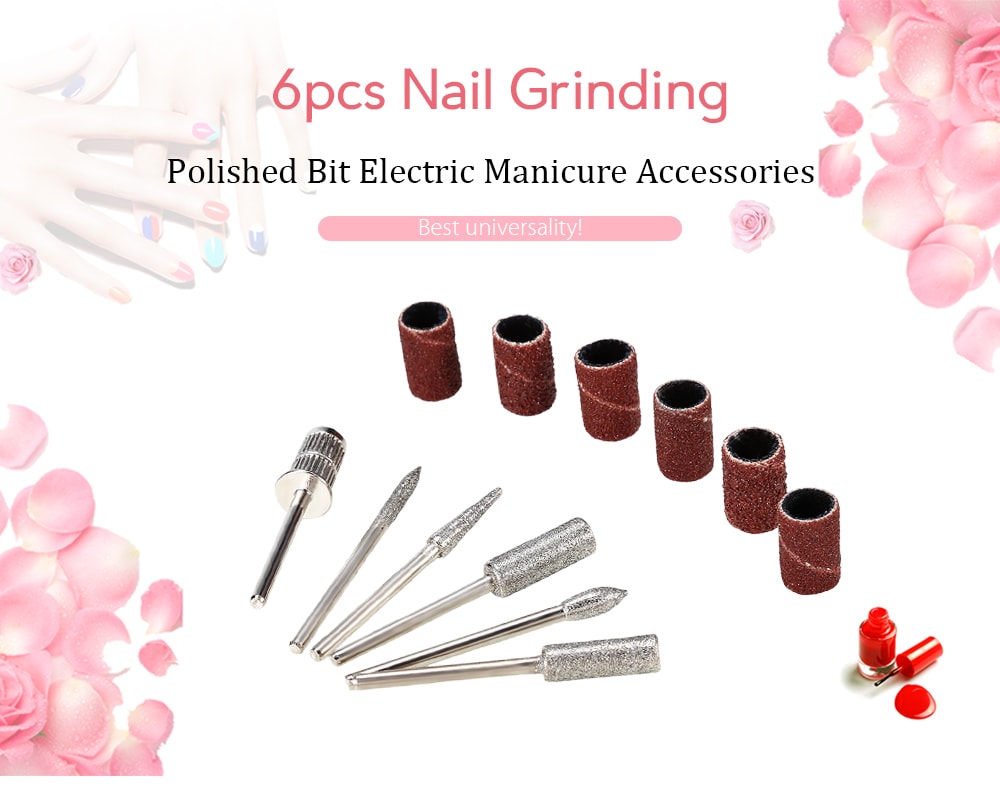 6pcs Electric Basic Bits Manicure Drills Accessories Polishing Tools- Silver 6pcs Electric Basic Bits Manicure Drills Accessories Polishing Tools- Silver