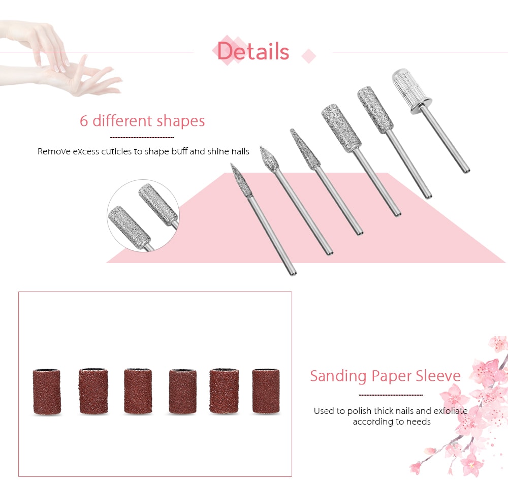 6pcs Electric Basic Bits Manicure Drills Accessories Polishing Tools- Silver 6pcs Electric Basic Bits Manicure Drills Accessories Polishing Tools- Silver