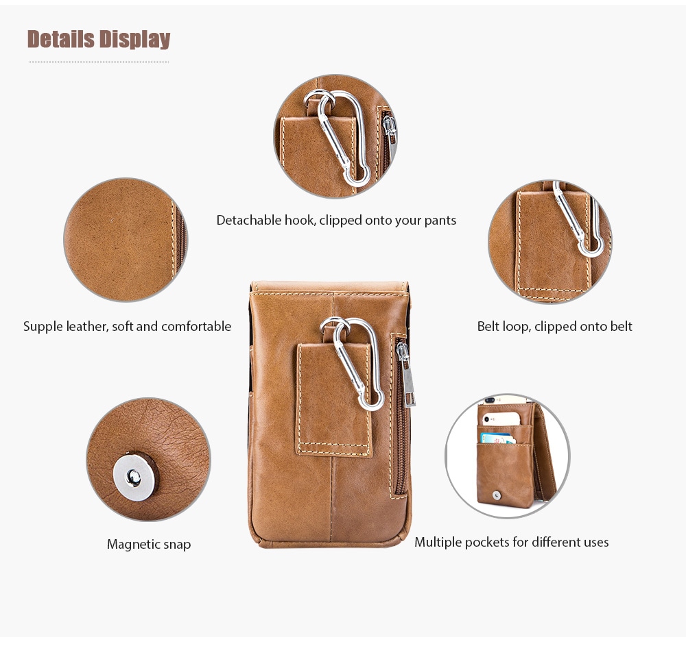 BULLCAPTAIN Fashion Genuine Leather Mini Cellphone Waist Bag- Dun BULLCAPTAIN Fashion Genuine Leather Mini Cellphone Waist Bag- Dun