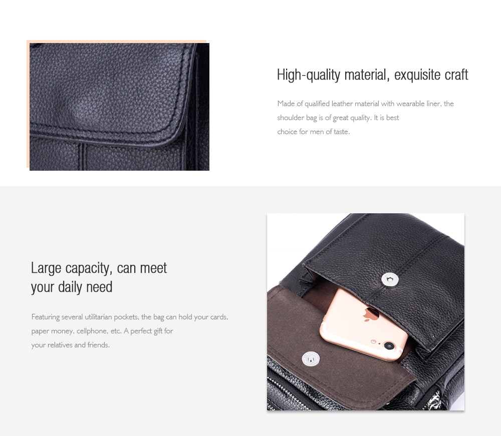 BULLCAPTAIN Casual Genuine Leather Shoulder Bag for Men - Black BULLCAPTAIN Casual Genuine Leather Shoulder Bag for Men - Black