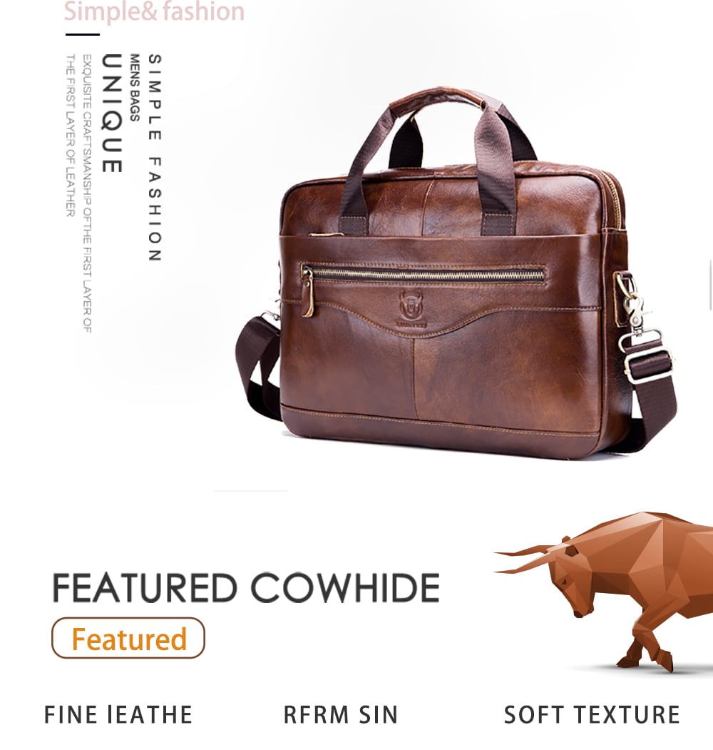 BULLCAPTAIN Men's Messenger Bag Leather Multifunction Portable Briefcase- Brown BULLCAPTAIN Men's Messenger Bag Leather Multifunction Portable Briefcase- Brown