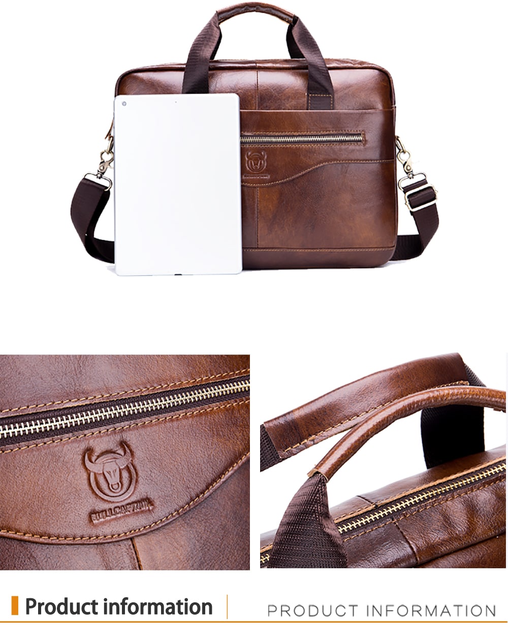 BULLCAPTAIN Men's Messenger Bag Leather Multifunction Portable Briefcase- Brown BULLCAPTAIN Men's Messenger Bag Leather Multifunction Portable Briefcase- Brown