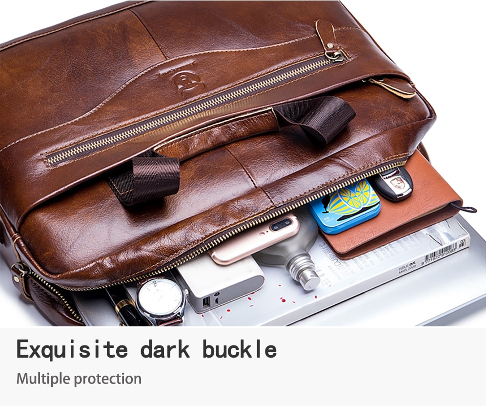 BULLCAPTAIN Men's Messenger Bag Leather Multifunction Portable Briefcase- Brown BULLCAPTAIN Men's Messenger Bag Leather Multifunction Portable Briefcase- Brown