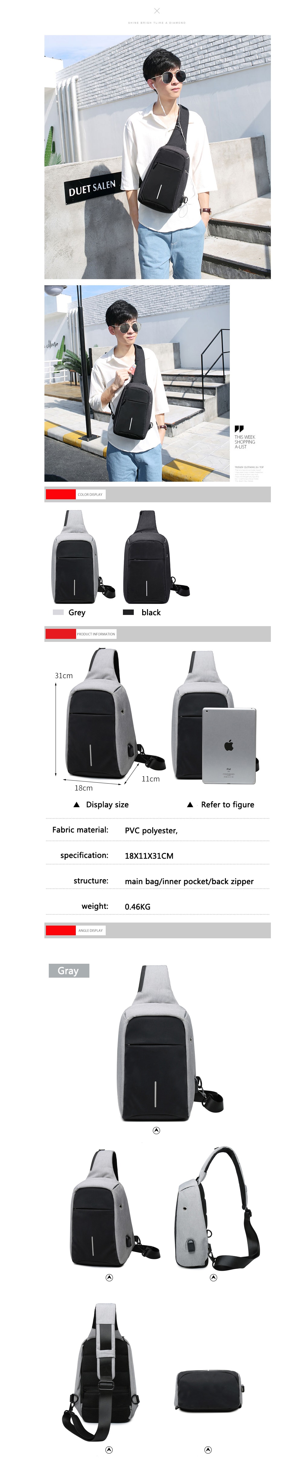 Stylish Slanted Straddling Anti-Theft Chest Bag- Gray Stylish Slanted Straddling Anti-Theft Chest Bag- Gray
