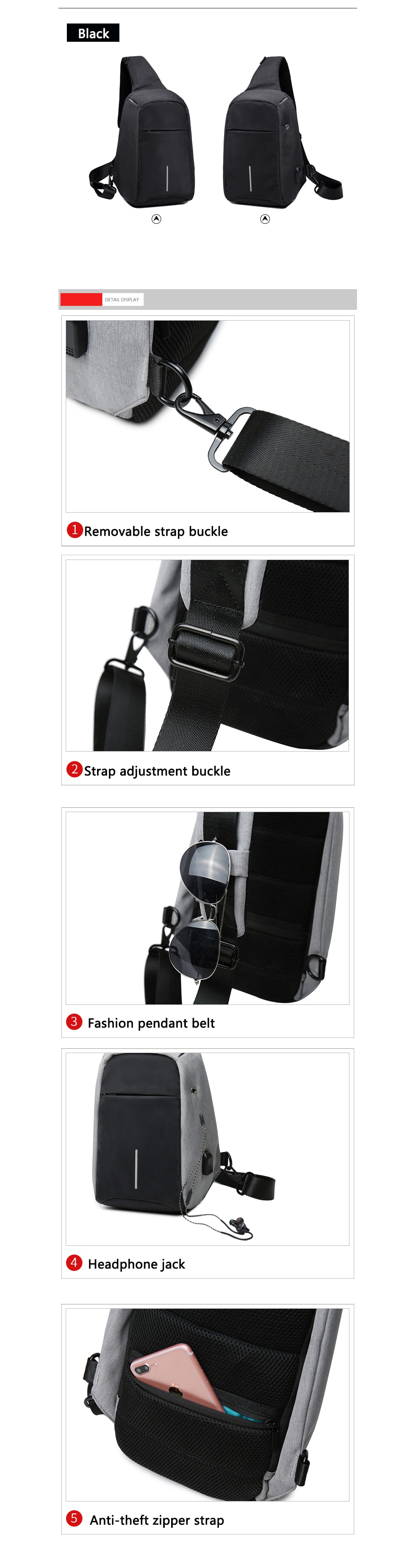 Stylish Slanted Straddling Anti-Theft Chest Bag- Gray Stylish Slanted Straddling Anti-Theft Chest Bag- Gray