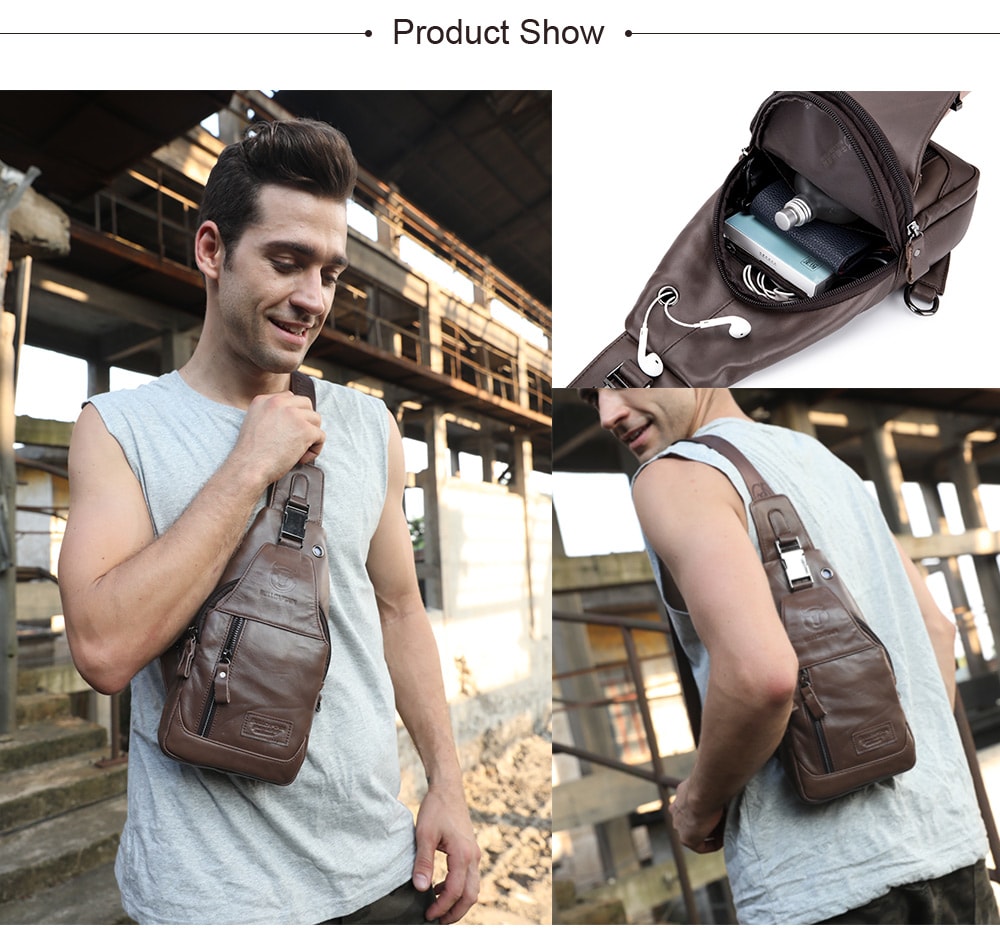 BULLCAPTAIN Anti-theft Leather Chest Bag for Men - Coffee BULLCAPTAIN Anti-theft Leather Chest Bag for Men - Coffee