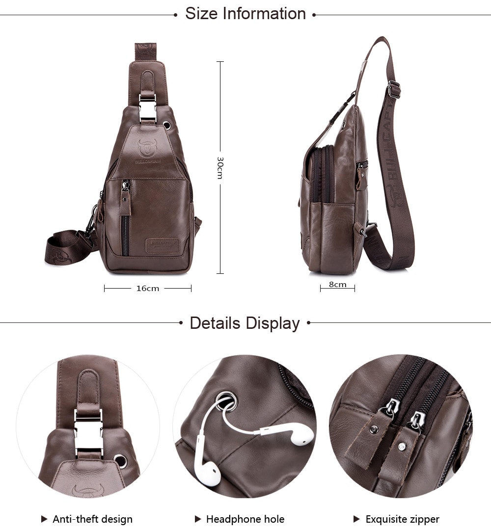BULLCAPTAIN Anti-theft Leather Chest Bag for Men - Coffee BULLCAPTAIN Anti-theft Leather Chest Bag for Men - Coffee