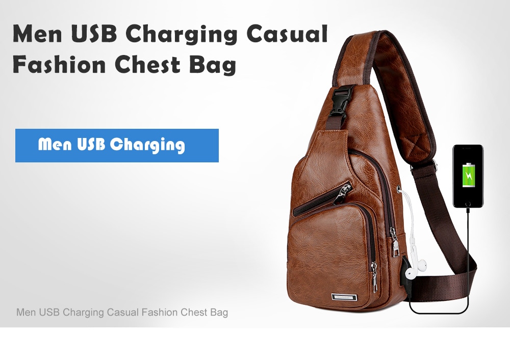 USB Charging Chest Bag Casual Fashion - Camel brown USB Charging Chest Bag Casual Fashion - Camel brown