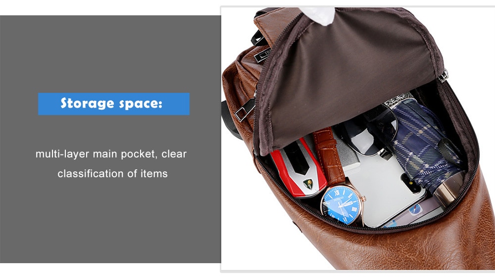 USB Charging Chest Bag Casual Fashion - Camel brown USB Charging Chest Bag Casual Fashion - Camel brown