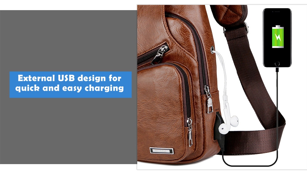 USB Charging Chest Bag Casual Fashion - Camel brown USB Charging Chest Bag Casual Fashion - Camel brown