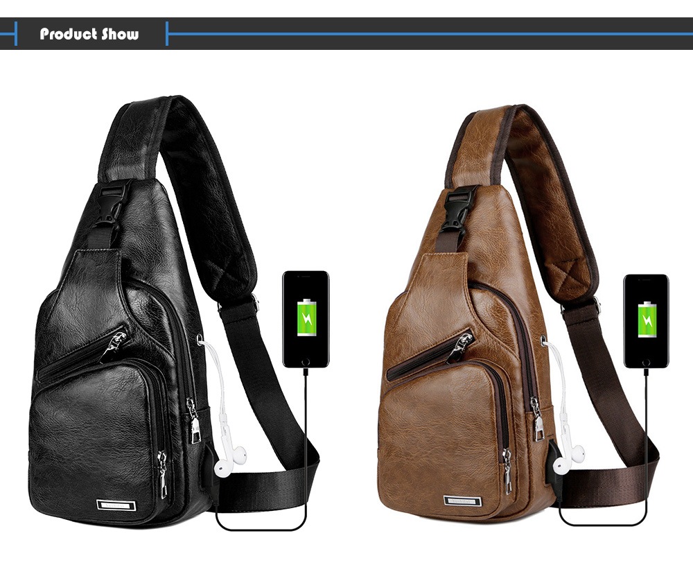 USB Charging Chest Bag Casual Fashion - Camel brown USB Charging Chest Bag Casual Fashion - Camel brown