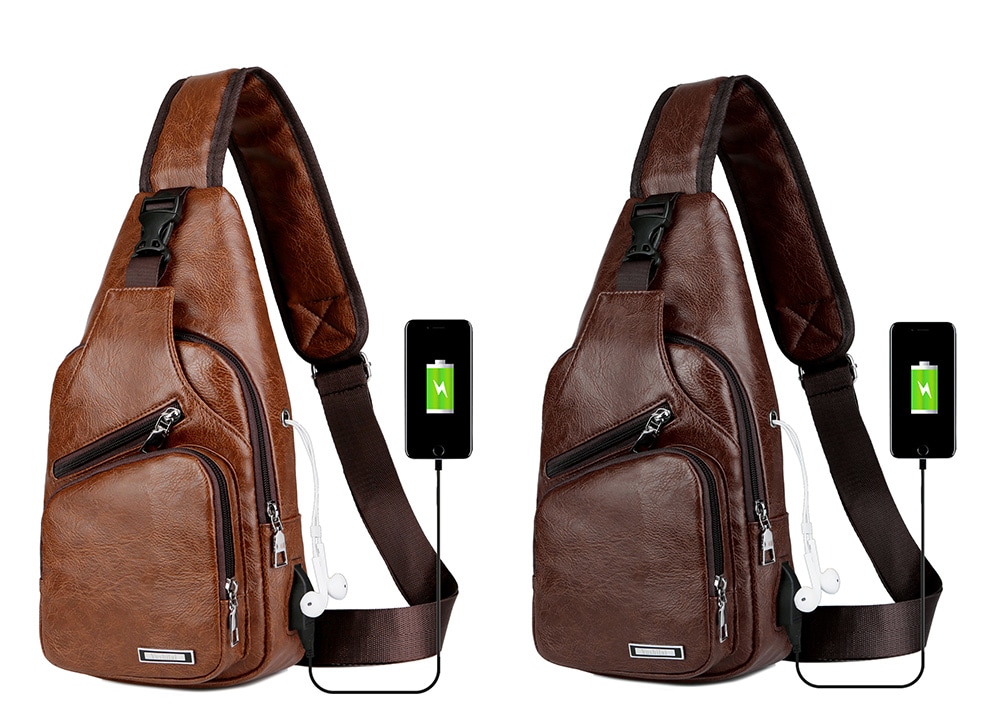 USB Charging Chest Bag Casual Fashion - Camel brown USB Charging Chest Bag Casual Fashion - Camel brown