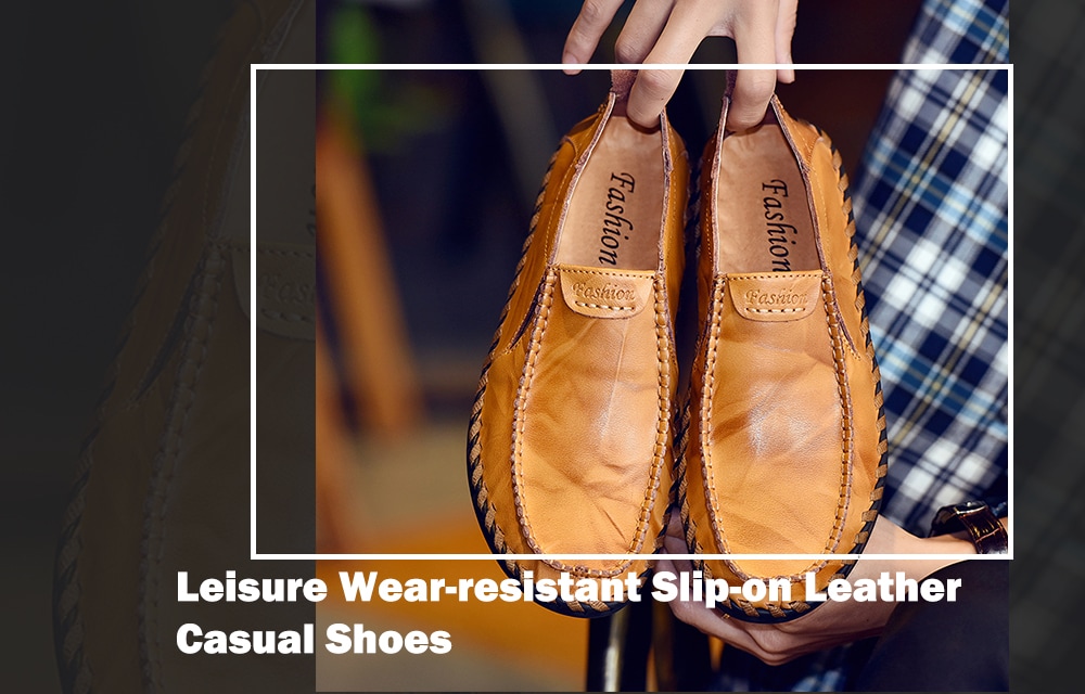 Leisure Wear-resistant Slip-on Men Leather Casual Shoes- Caramel 39 Leisure Wear-resistant Slip-on Men Leather Casual Shoes- Caramel 39