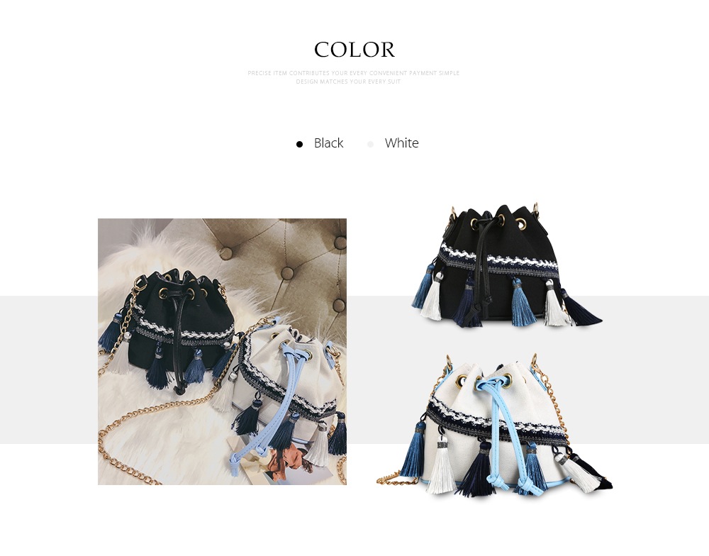 Guapabien Women Canvas Bucket Bag Shoulder Crossbody Tassel Drawstring- White Guapabien Women Canvas Bucket Bag Shoulder Crossbody Tassel Drawstring- White