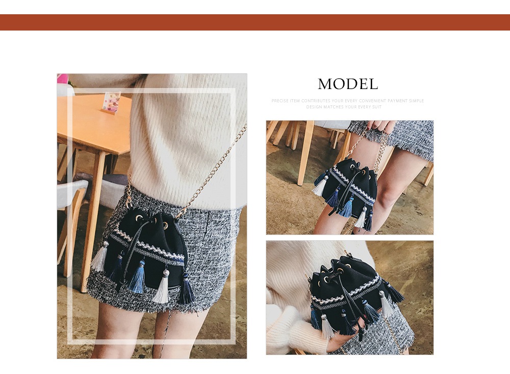 Guapabien Women Canvas Bucket Bag Shoulder Crossbody Tassel Drawstring- White Guapabien Women Canvas Bucket Bag Shoulder Crossbody Tassel Drawstring- White