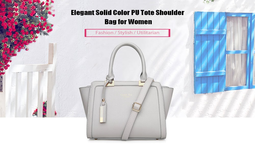 Elegant Solid Color PU Tote Shoulder Bag for Women- Black Elegant Solid Color PU Tote Shoulder Bag for Women- Black