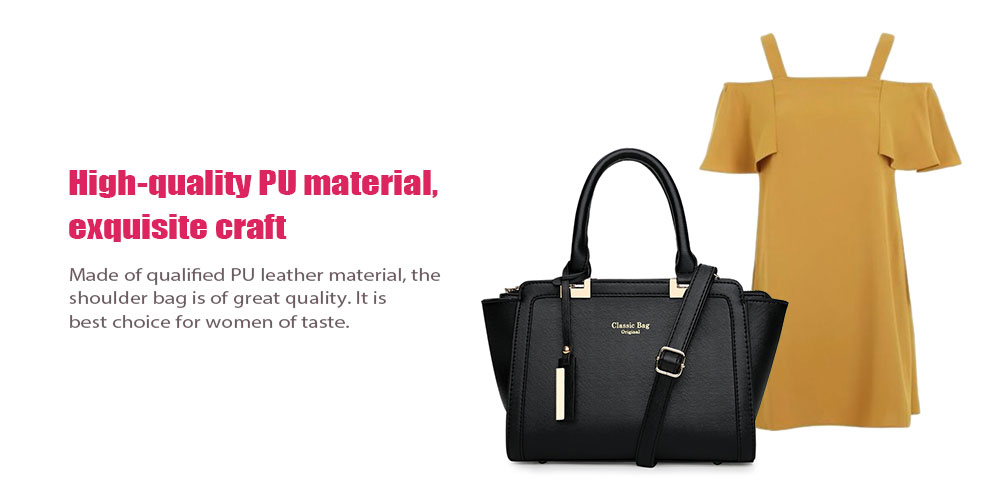 Elegant Solid Color PU Tote Shoulder Bag for Women- Black Elegant Solid Color PU Tote Shoulder Bag for Women- Black