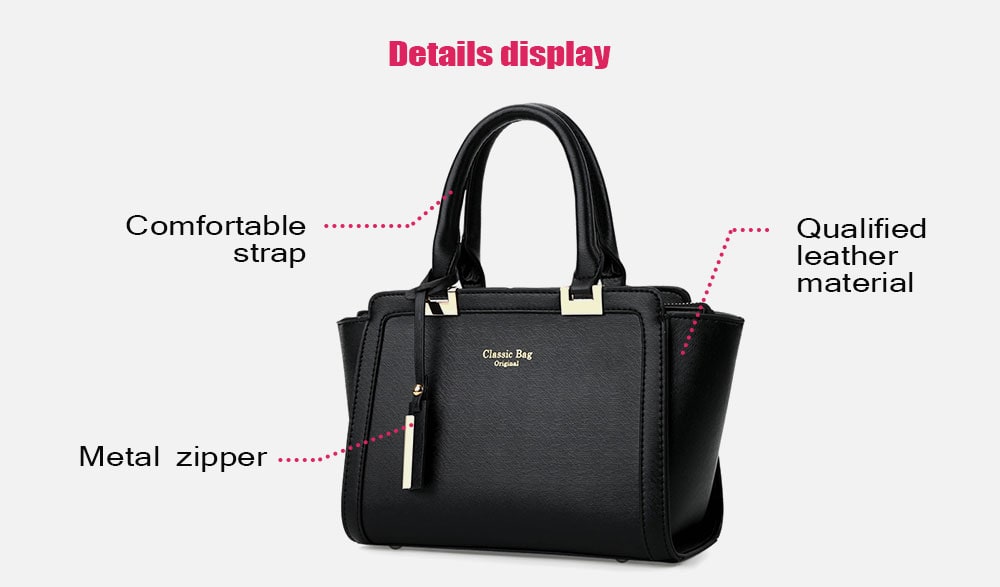 Elegant Solid Color PU Tote Shoulder Bag for Women- Black Elegant Solid Color PU Tote Shoulder Bag for Women- Black